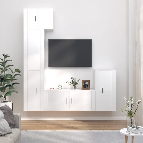 The Living Store Komplet TV omaric 5-delni visok sijaj bel inženirski les - Komplet TV Omaric, (21373957) Cene