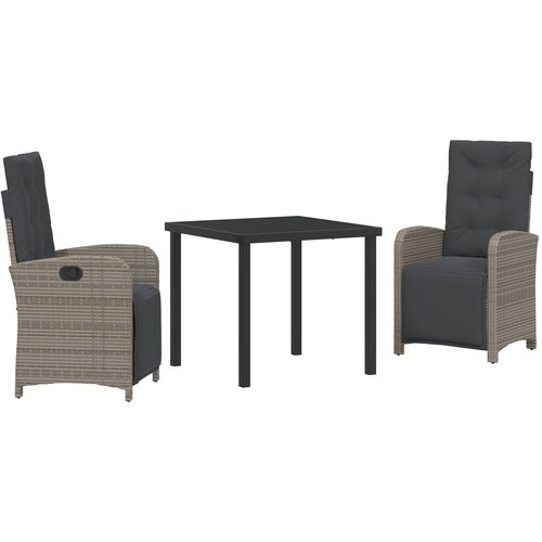 vidaXL 3-dijelni vrtni set za objedovanje s jastučićima Sivi Poli Ratan, vrtni stol Crn 80x80x73 cm Temperirano staklo Cijene