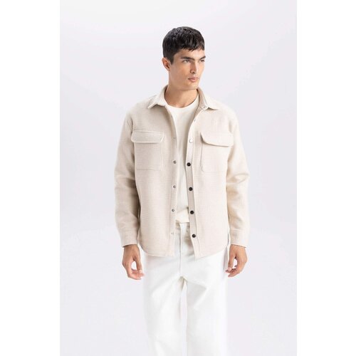 Defacto men's beige regular fit regular cut polo collar acrylic blended long sleeve shirt jacket D3374Ax24Au Slike