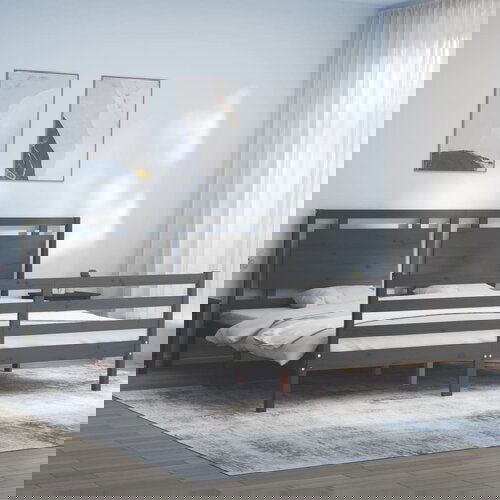 VidaXL Okvir za krevet s uzglavljem sivi 200 x 200 cm od masivnog drva Slike