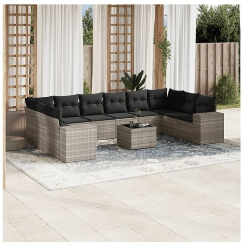 vidaXL 11-dijelni set vrtnih sofa poliratan s jastucima svijetlosivi Cijene
