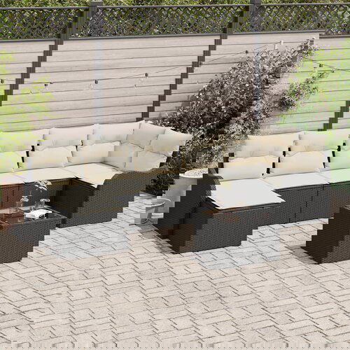 vidaXL Set od 7 Vrtnih Kauča s Jastučićima Smeđi Poli Ratan, 2-sjedni Vrtni Kauč s Skladištem i Jastučićima Crni Poli Ratan Cene