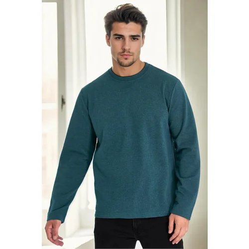 Dewberry 40222 Double Crew Neck Mens Sweatshirt-PETROL