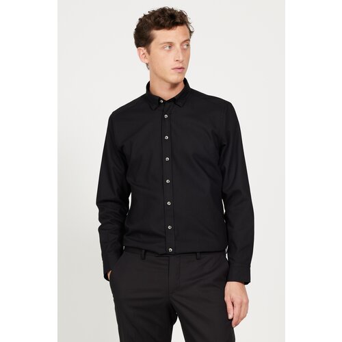 AC&Co / Altınyıldız Classics Men's Black Slim Fit Slim Fit Buttoned Collar Flannel Lumberjack Winter Shirt Slike
