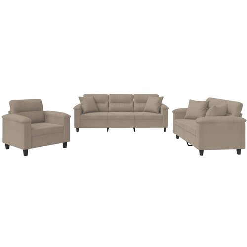 3-dijelni set sofa s jastucima smeđesivi od mikrovlakana Slike