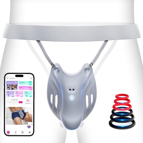 SuperLove SuperTeaser Wearable Penis Trainer with App Gray Cene