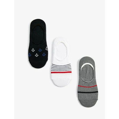 Koton Striped 3-Pack Sneaker Socks Set, Embroidered