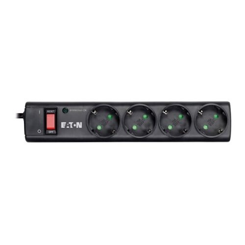 Eaton Protection Strip 4 DIN, 10A, Input: Schuko, Outputs: (4) Schuko; Power Cord Lenght 1m; Over voltage protection; On/Off switch; LED indication; 2yr warranty Cijene