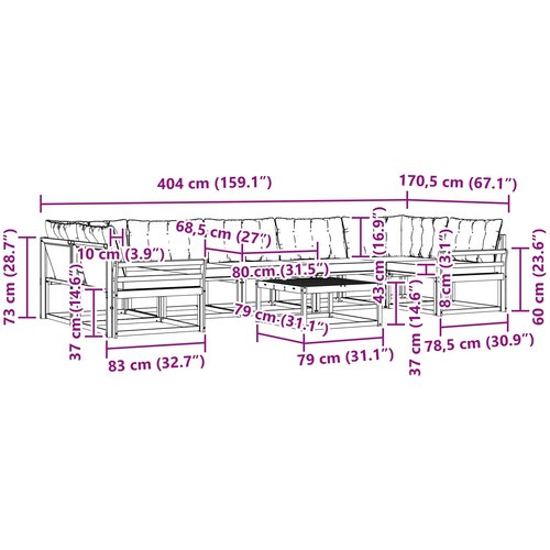  Set vanjskih sofa 8 kom. Bijela i crna Smeđa 79 x 79 x 37 cm Slike