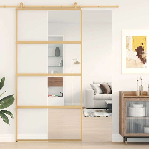 vidaXL Drsna vrata zlata 102,5x205 cm prozorno ESG steklo in aluminij Cene