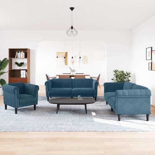  3-dijelni set sofa plavi bar&scaron;unasti Cijene
