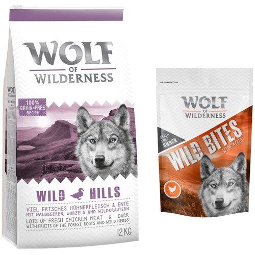 Wolf of Wilderness 12 kg suhe hrane + Snack gratis! - Adult "Wild Hills" raca - brez žit + Wide Acres - piščanec (monoprotein) Cene