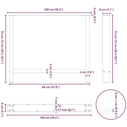 VidaXL Noge za blagovaonski stol antracit boje 2 kom 100 x (72-73) cm čelik - Antracit 100 x (72-73) cm 2 1 Slike