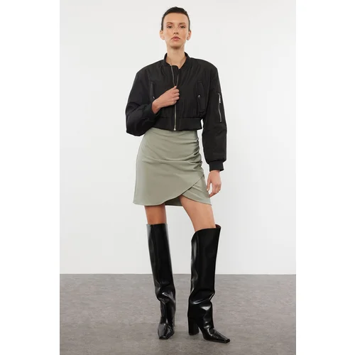 Trendyol Khaki Ruffle Detailed Double Breasted Mini Woven Skirt