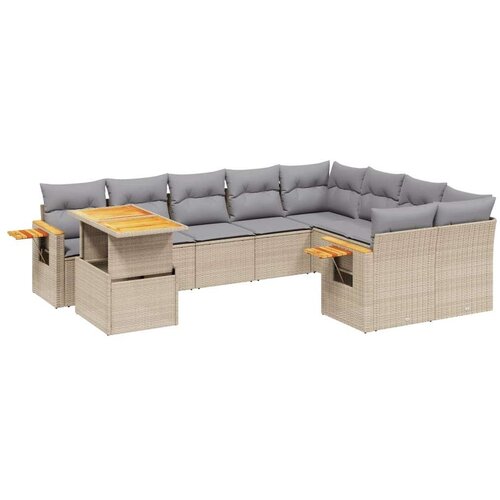 VidaXL 10-dijelni set vrtnih sofa s jastucima bež od poliratana Slike
