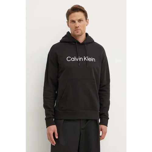 Calvin Klein Bombažen pulover moška, črna barva, s kapuco