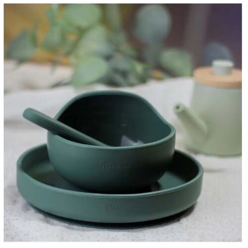 Petite&amp;amp;Mars Silikonska posodica z vakuumom 360 ml Take&amp;amp;Match 6 m+, Misty Green Slike