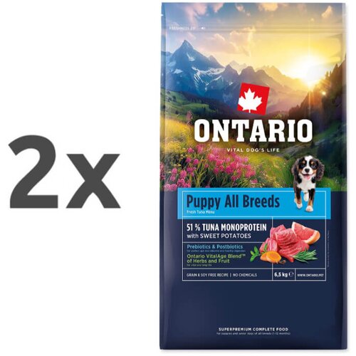 Ontario Puppy All Breeds Monoprotein - tuna in sladki krompir 2 x 6,5 kg Cene
