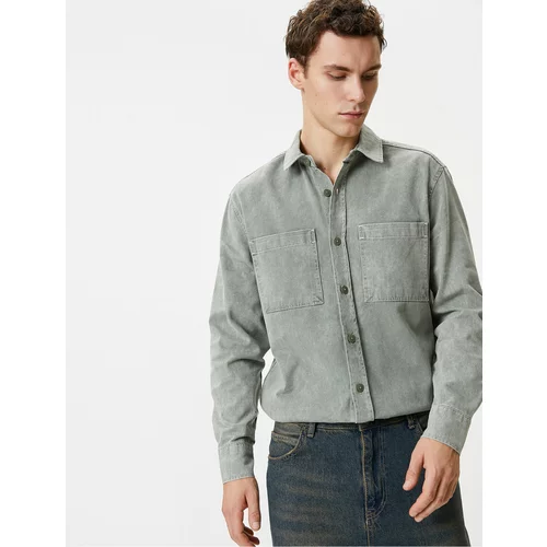 Koton Washed Shirt Long Sleeve Classic Collar Pocket Detailed