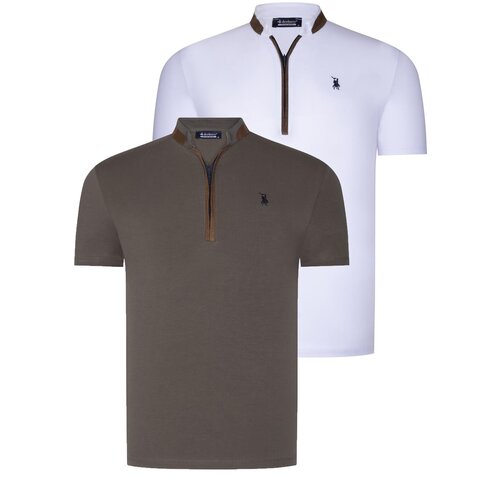 Dewberry DUAL SET T8571 ZIPPER MENS T-SHIRT-WHITE-KHAKI Slike
