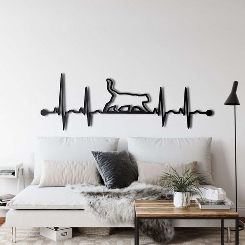 Wallxpert metalni zidni ukras 5046, mačka na liniji otkucaja srca, 45 x 15 cm, crni Cene
