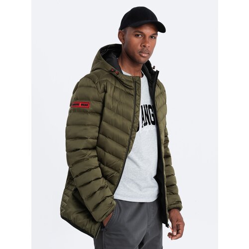 Ombre Men&amp;#039;s quilted jacket with satin finish - dark olive green Slike