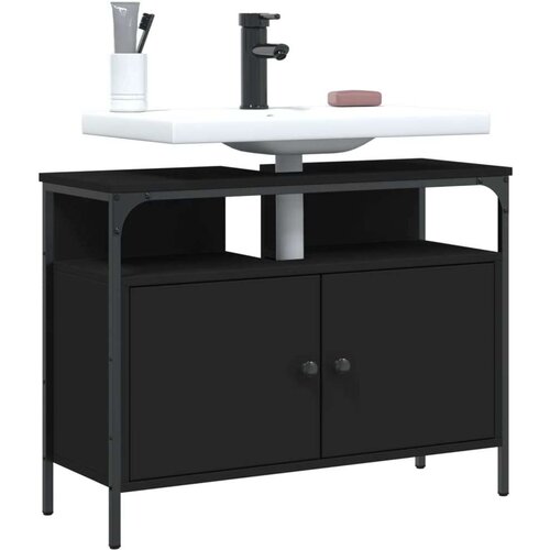 Ormarić za umivaonik crni 60 x 30 x 60 cm konstruirano drvo Slike