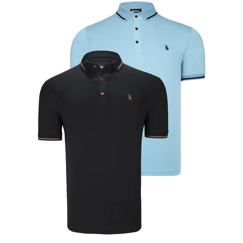 Dewberry DOUBLE SET T8586 MEN'S T-SHIRT-BLACK-CYAN