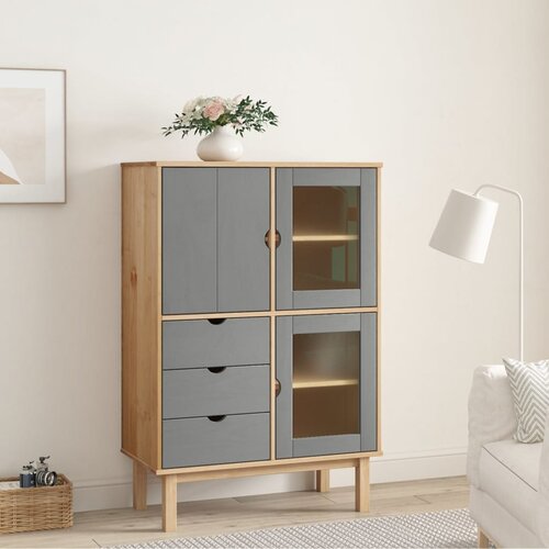 The Living Store Visoka komoda OTTA rjava in siva 85x43x125 cm trdna borovina - Visoka Omara, (21429725) Slike