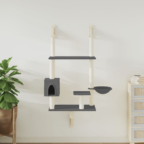 VidaXL Zidna penjalica za mačke sa stupom za grebanje tamnosiva 153 cm Slike