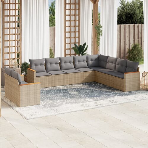 vidaXL 10-dijelni set vrtnih sofa s jastucima bež od poliratana Cijene