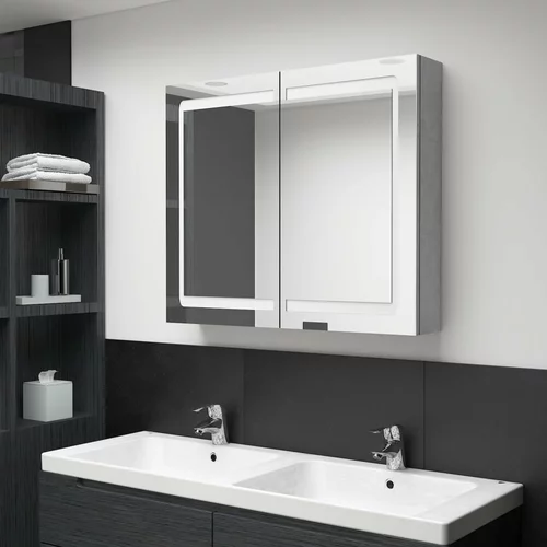 vidaXL LED kopalniška omarica z ogledalom betonsko siva 80x12x68 cm