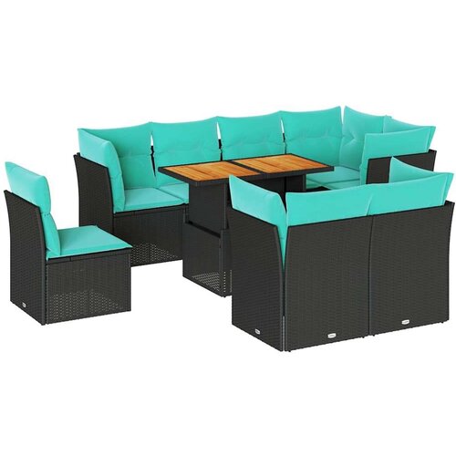 Vrtna garnitura - 9-dijelni set vrtnih sofa s jastucima crni od poliratana - Crna sa spremi&amp;scaron;tem 1 Slike