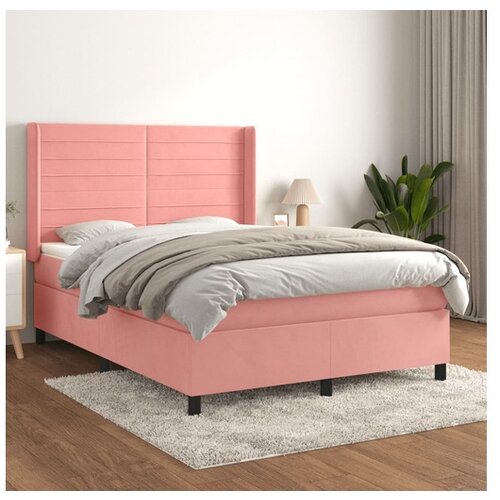 vidaXL Box spring postelja z vzmetnico roza 140x190 cm zamet Cene