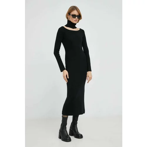 Twin Set Obleka s primesjo volne črna barva