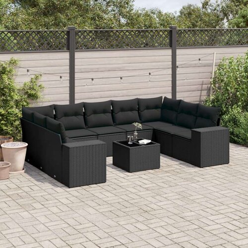 vidaXL 10-dijelni set vrtnih sofa s jastucima crni od poliratana Cijene