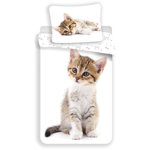 Jerry Fabrics Bela enojna bombažna otroška posteljnina 140x200 cm Kitten – Cene