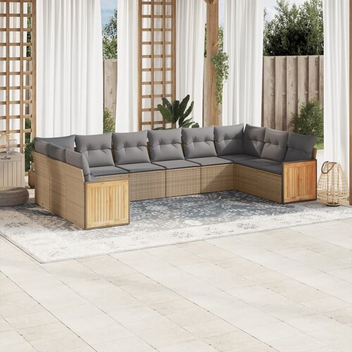vidaXL 10-dijelni set vrtnih sofa s jastucima bež od poliratana Cijene