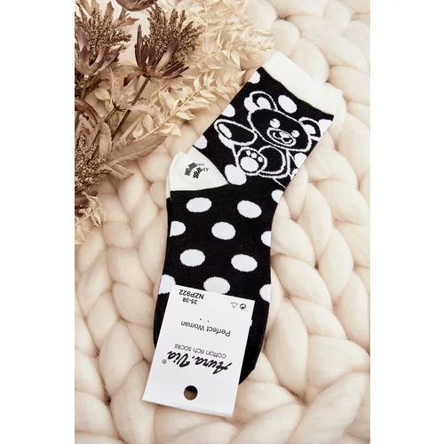 Kesi Women's mismatched socks with teddy bear, white and black