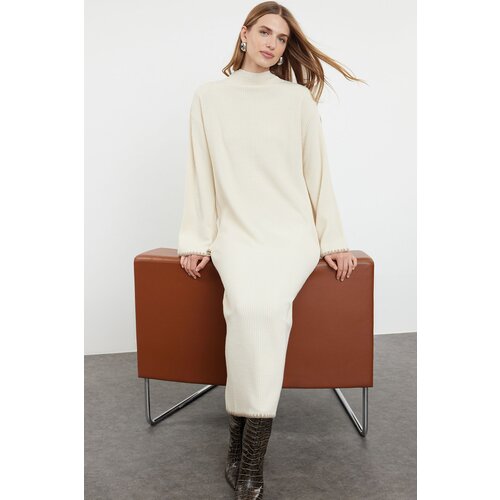 Trendyol Beige Sewing Detailed Long Knitwear Dress Cene