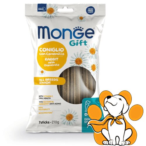 Monge dental Sticks Senior Rabbit & Camomile 210g, Poslastica za oralno zdravlje Slike