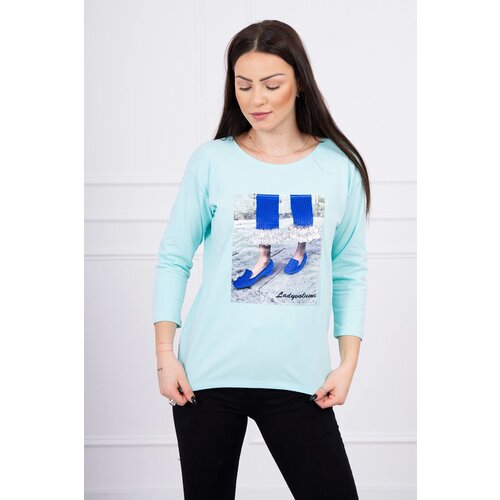Kesi Blouse with 3D graphics with zirconia mint Slike