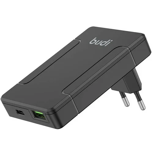 Budi Univerzalni omrežni polnilnik, USB + USB-C, PD 65W + EU/UK/US/AU adapterji (črn)