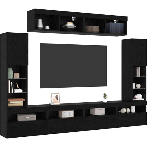 VidaXL 8 komada TV zidne jedinice s LED Crni hrast konstruirano drvo Slike