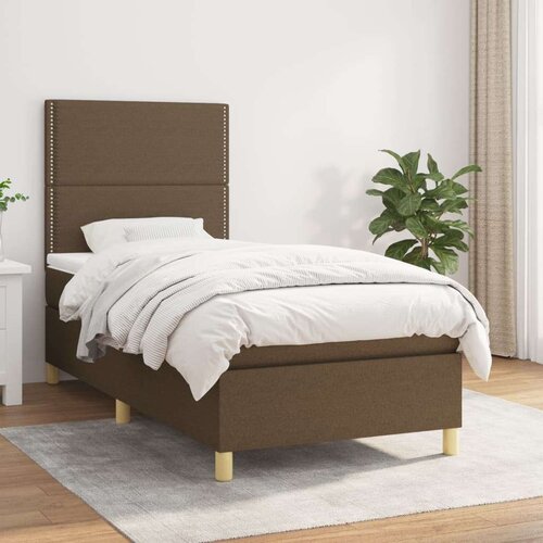  Krevet s oprugama i madracem tamnosmeđi 80x200 cm od tkanine Slike