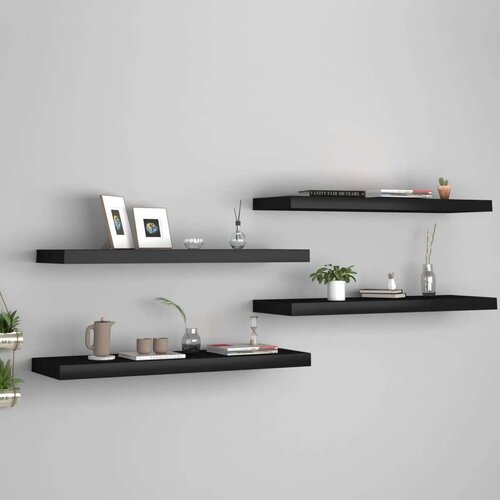 vidaXL plutajuće zidne police 4 kom crne 80 x 23,5 x 3,8 cm MDF Cene