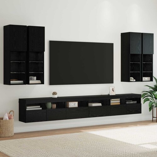  Set zidnog ormarića za TV 7 pcs Crni hrast Konstruirano drvo Cene