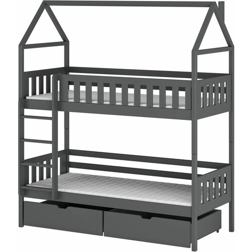 Drveni dečiji krevet na sprat gaja sa fiokom - grafit - 160X80Cm Cene