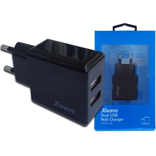 X Wave USB ZIDNI punjač za mobilne, tablete Dual 2xUSB 2,1A/1A, Crna Cene