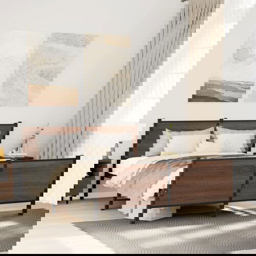 VidaXL Kovinski posteljni okvir brez vzmetnice rjavi hrast 160x200 cm Slike